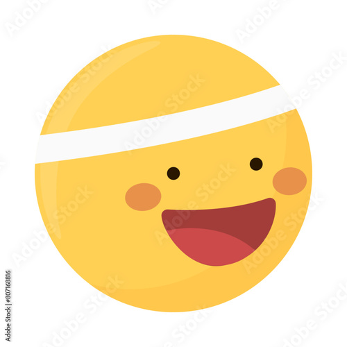 Healthy yellow emoji jogging or running with a visor hat.  Yellow emoticon with happy expression, run and smiling. Vector illustration of runner character, sport exercises. Healthy lifestyle concept