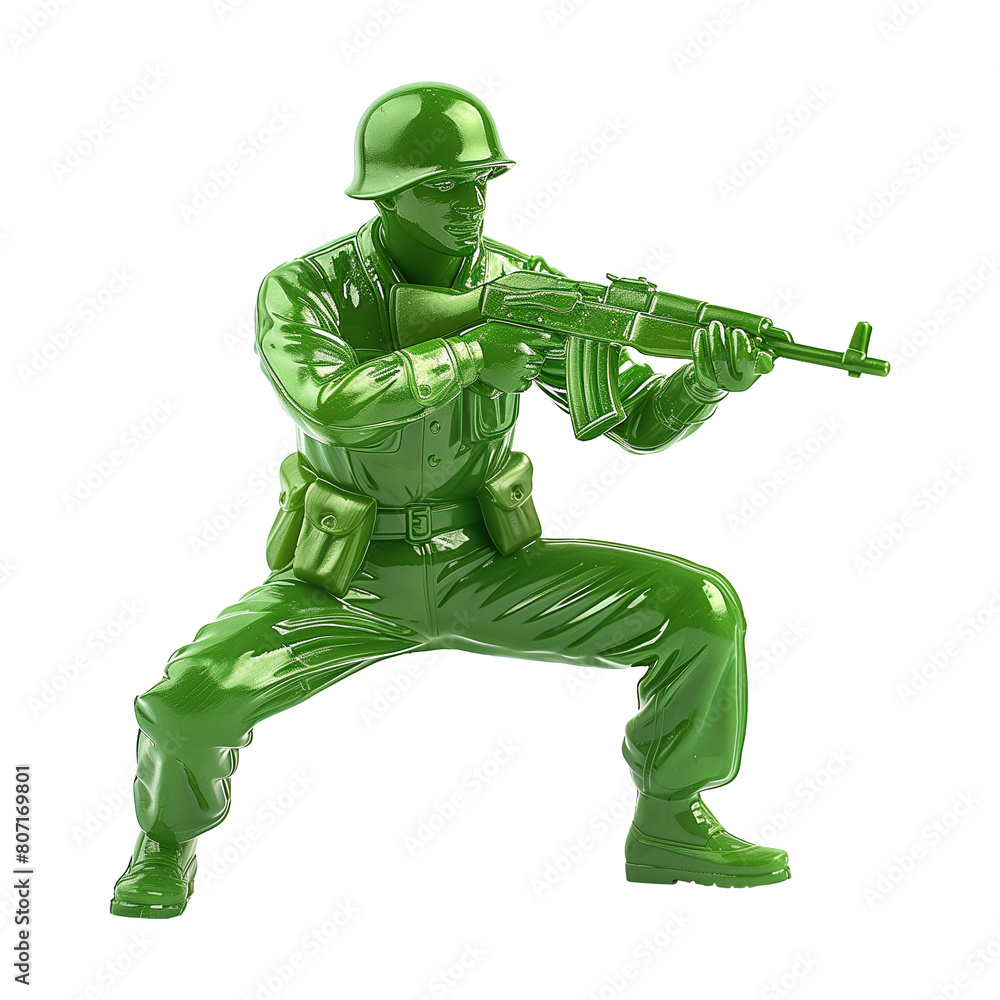 Green Plastic Army Man Toy in Combat Pose with Rifle Aimed Forward - Isolated - Transparent Background Green Plastic Army Man Toy in Combat Pose with Rifle Aimed Forward - Isolated - Transparent Background
