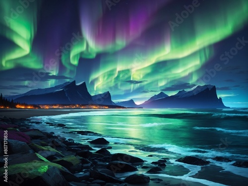 "Aurora Borealis by the Sea: AI-Crafted Coastal Nightscapes"