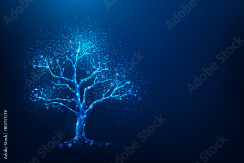 Adobe Illtree big data technology network connection on blue background. online digital cloud storage. business innovation technology cyber polygon. artificial intelligence data in theustrator Artwork