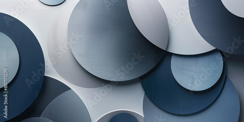 Geometric textured abstract background. Gray blue colors. Circles abstract horizontal banner. Graphic design poster. Digital artwork raster bitmap. AI artwork. 