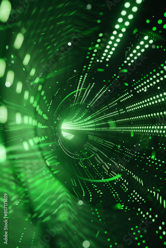 The image is a green tunnel with glowing dots. It looks like a futuristic tunnel.