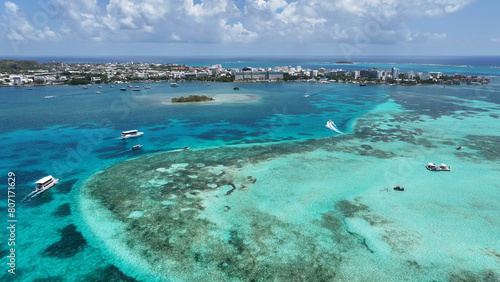 San Andres Island At San Andres In Caribbean Island Colombia. Colombian Caribbean Beach. Blue Sea Background. San Andres At Caribbean Island Colombia. Tourism Landscape. Nature Seascape. photo