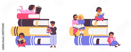 Children's reading time vector set