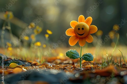 A cartoon flower with a big smile on its face