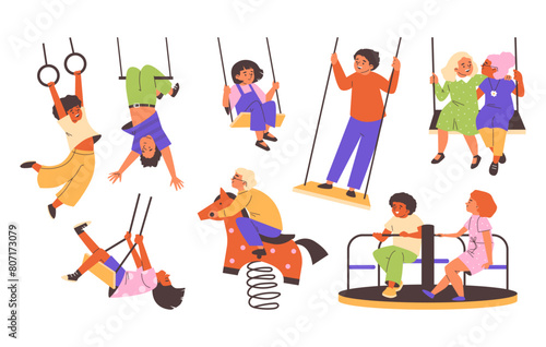 Playground fun with swings and riders illustration, vector