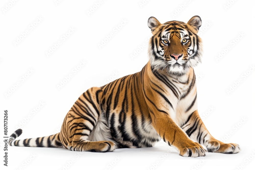 Obraz premium Tiger posed against white backdrop in studio photos
