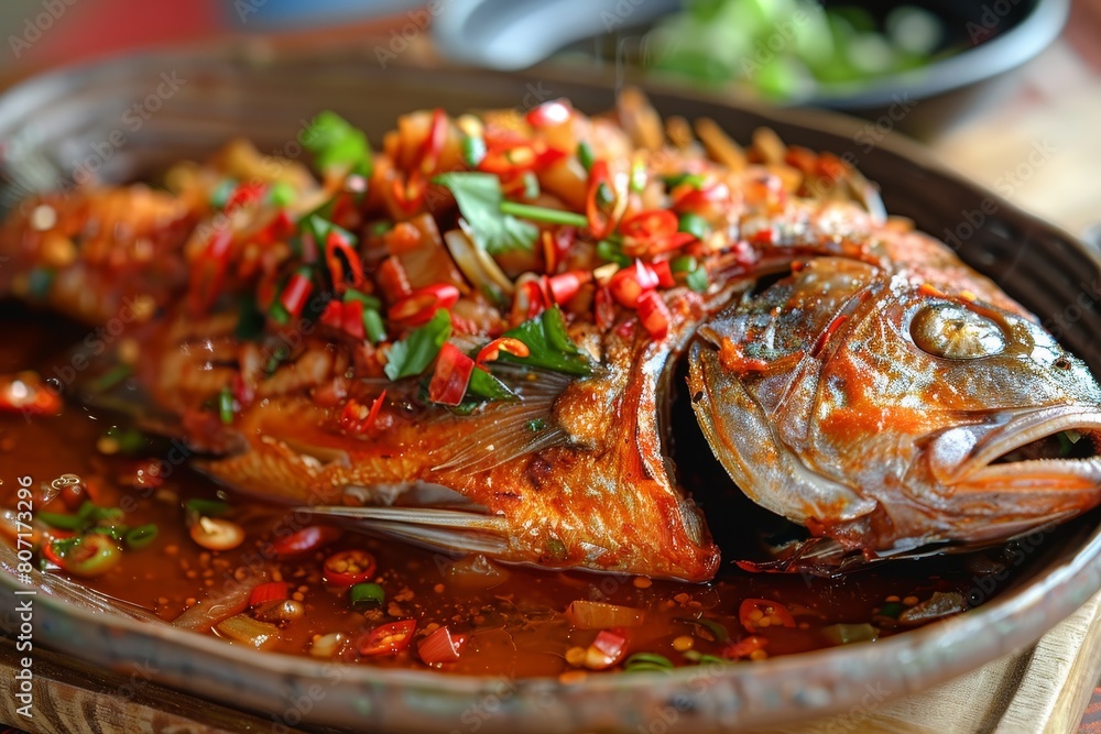 Tilapia or Mujair fish is a popular lunch choice especially when grilled with spicy red chili Tilapia or Mujair fish is a popular lunch choice especially when grilled with spicy red chili