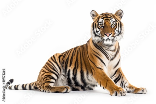 Tiger posed against white backdrop in studio photos