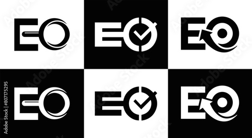 EO logo. E O design. White EO letter. EO, E O letter logo design. Initial letter EO linked circle uppercase monogram logo. E O letter logo vector design.