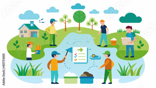 Collaboration with local conservation groups and government agencies to ensure compliance with wetland preservation regulations and implementation of. Vector illustration