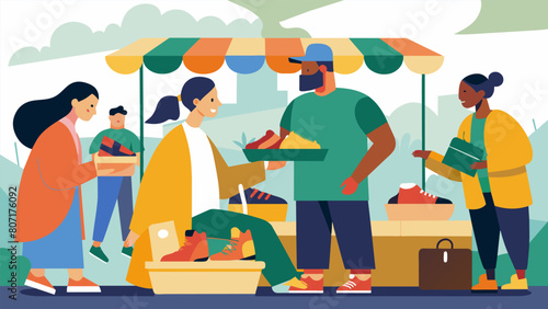 In a buzzing farmers market a group of sneaker collectors gather to barter their rare ecofriendly finds all while supporting local producers and. Vector illustration