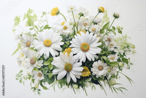 Watercolor artwork of a daisies wedding bouquet  