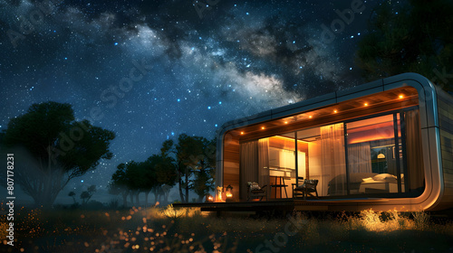 A mobile home with a retractable roof, allowing for stargazing at night © Pik_Lover