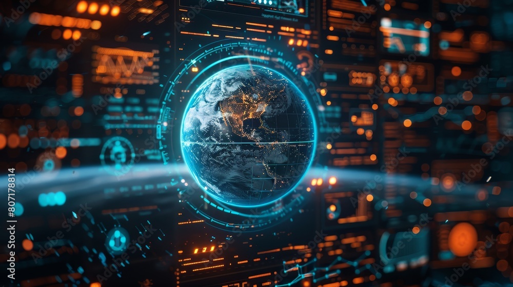 A digital interface with a globe symbolizing global connectivity A digital interface with a globe symbolizing global connectivity