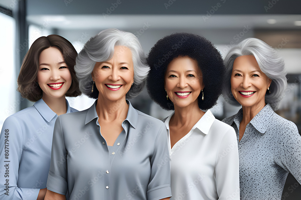Smiling Elderly Businesswomen: A Group of Wise and Experienced Businesswomen, Sporting Smiles and Gazing Confidently at the Camera, Exuding Grace and Professionalism in Every Glance Smiling Elderly Businesswomen: A Group of Wise and Experienced Businesswomen, Sporting Smiles and Gazing Confidently at the Camera, Exuding Grace and Professionalism in Every Glance