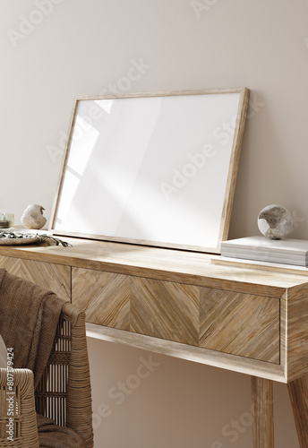 Mockup frame in Scandi living room interior, 3d render © artjafara