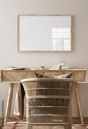 Mockup frame in Scandi living room interior, 3d render photo