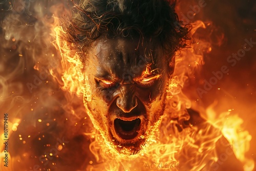 Scary zombie man in the fire, Halloween concept, Horror