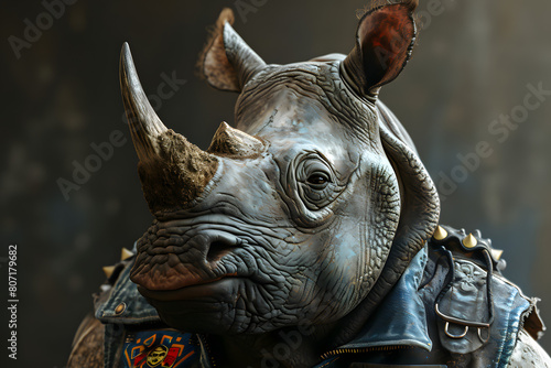 Rhino Wearing A Motorcycle jacket