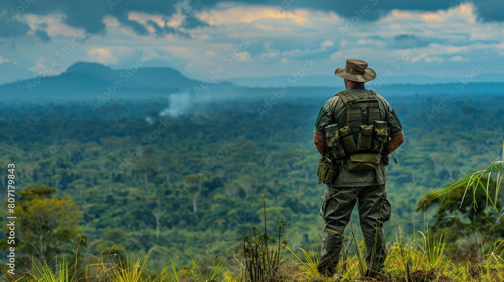 A ranger patrolling a protected area, ensuring the safety of wildlife and enforcing conservation laws