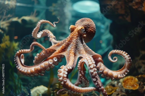 octopus Common octopus in large sea water aquarium