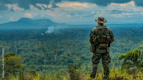 A ranger patrolling a protected area  ensuring the safety of wildlife and enforcing conservation laws