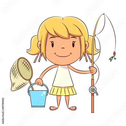 fisherwoman holding fishing rod