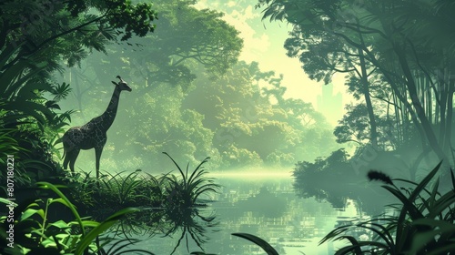 A serene landscape showcasing a lush forest with diverse wildlife  highlighting conservation effort