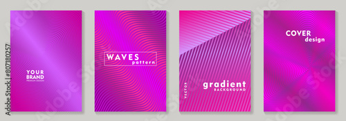 Pink abstract gradient cover design set with 3d effect. Modern wallpaper background for cover, brochure, catalog, menu design, social media, poster. Op Art vector illustration. photo