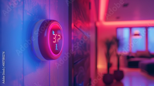 A smart thermostat adjusting the temperature based on occupancy and weather conditions photo