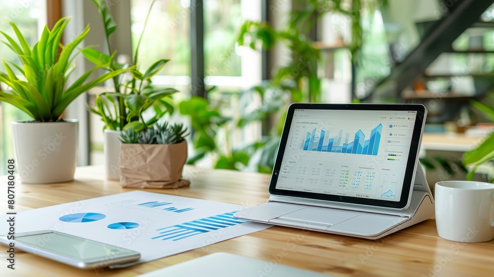 A tablet device connected to a wireless printer, printing a document A tablet device connected to a wireless printer, printing a document