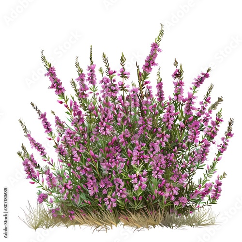 A realistic heather with small pink bellshaped flowers, isolated on a white background photo