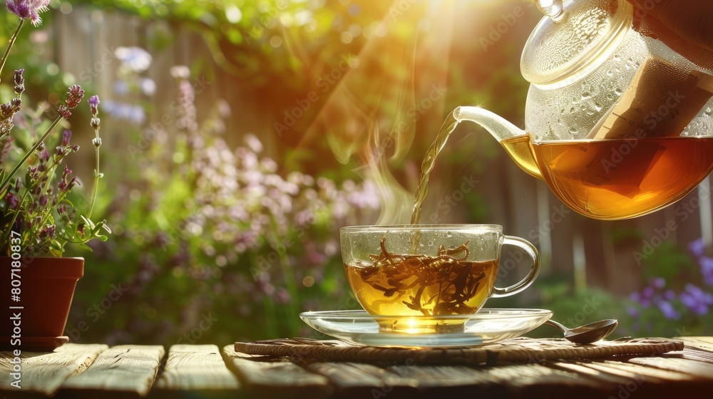 a hand delicately pours loose tea from a bag into a glass cup, accompanied by a spoon resting on the table, illuminated by soft, natural light. a hand delicately pours loose tea from a bag into a glass cup, accompanied by a spoon resting on the table, illuminated by soft, natural light.