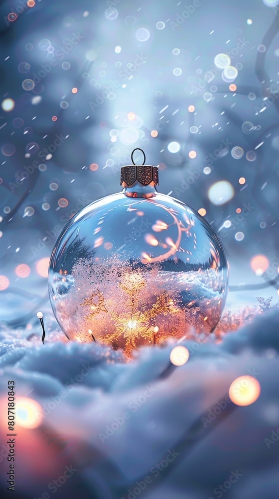 Snowflake Bauble on Snowy Evening Snowflake Bauble on Snowy Evening