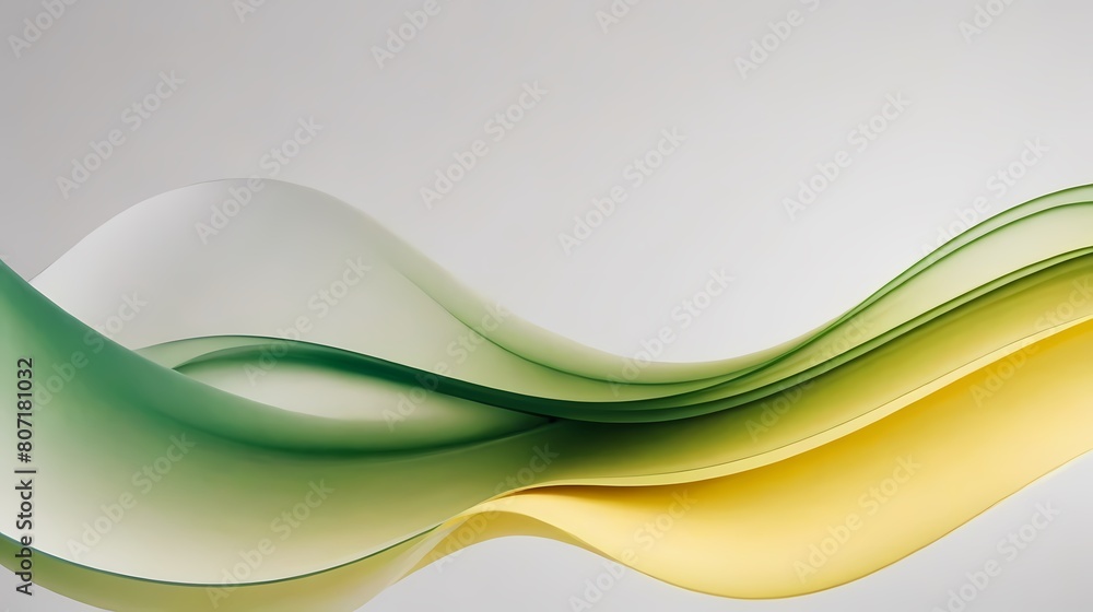 Obraz premium Smoothly flowing light green and yellow waves on a white background. Elegant abstract background. Generative AI, Generative, AI