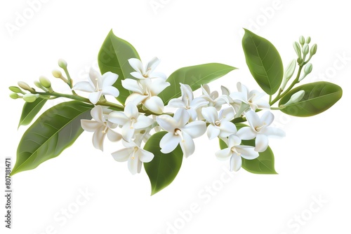 A realistic stephanotis with small white, starshaped flowers, isolated on a white background photo