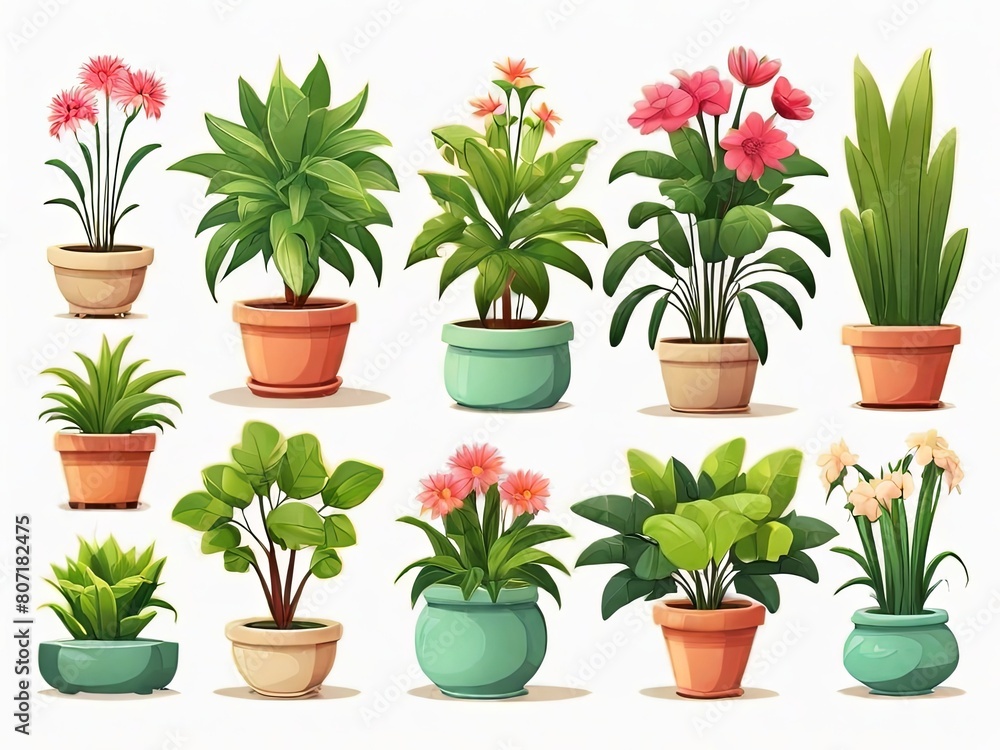 Set of flower pots isolated on white background.