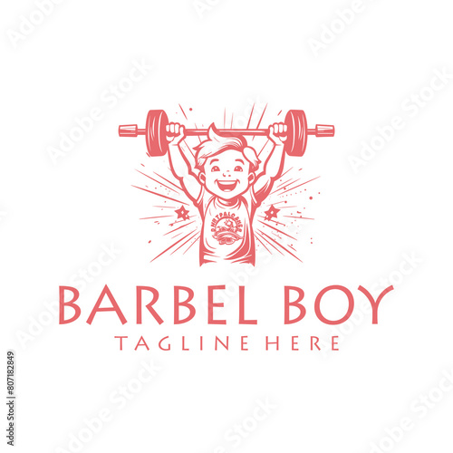 Barbell boy logo vector illustration