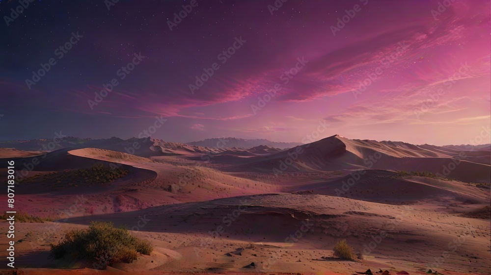 Panoramic view of sand dunes in the desert at sunset Generative AI