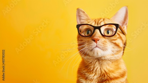 A cat wearing glasses cute pet animal background