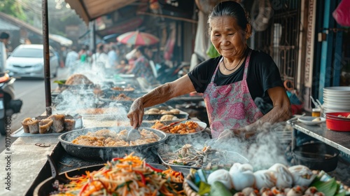 Lifestyle of hawker stall traditional thai people sale local products food