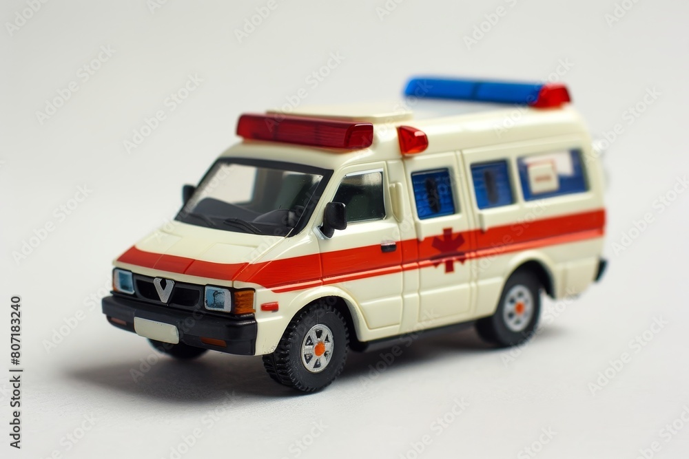 Toy ambulance on a white background symbolizing healthcare Toy ambulance on a white background symbolizing healthcare