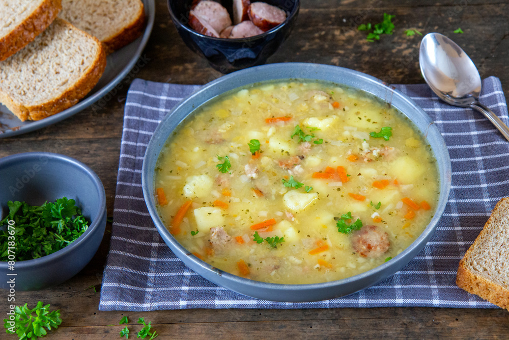 Pea soup with sausage - a traditional Polish dish