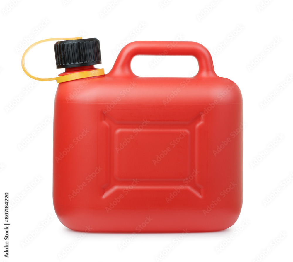 Side view of red plastic fuel jerrycan Side view of red plastic fuel jerrycan
