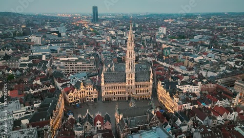 Aerial View of the Grand Place in Brussels, Europe. Famous landmark in Bruxelles.