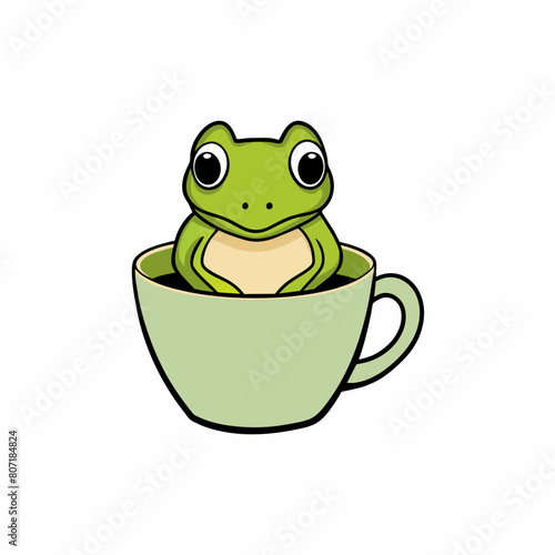 Hyper realistic Tea cup frog cute, isolated on white 