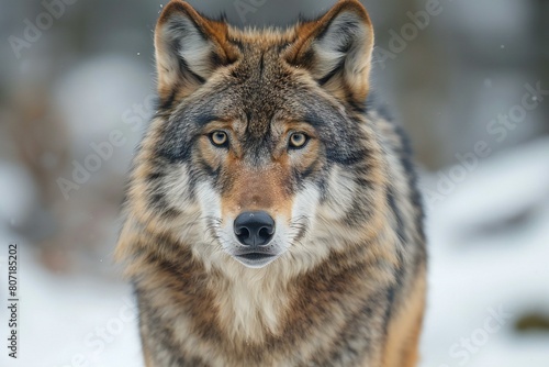 Close-up portrait of a wolf in the winter forest   Wildlife scene from nature