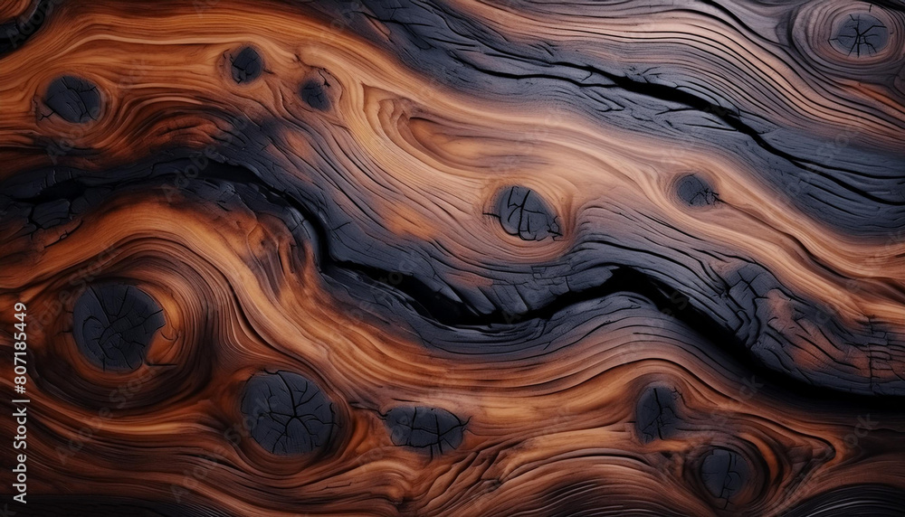 Oak wood abstract background with wood grain burnt texture. Old rustic ancient hardwood wave grilling graphic resource. Decoration and design. AI generated Oak wood abstract background with wood grain burnt texture. Old rustic ancient hardwood wave grilling graphic resource. Decoration and design. AI generated