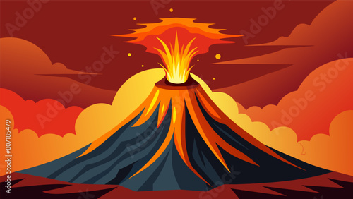 An erupting volcano spews molten lava into the sky symbolizing the stoic acceptance of the destructive forces in nature and in life.. Vector illustration